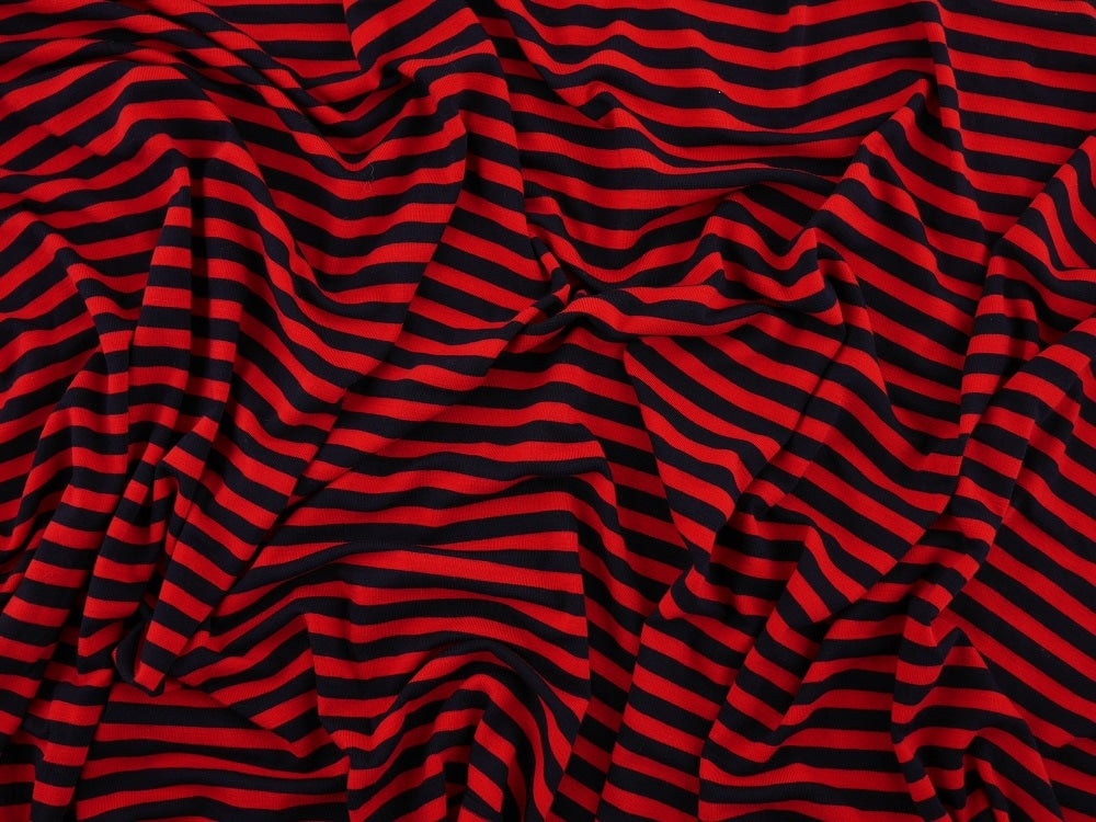 Single Jersey Stripe Fabric - Red/Navy