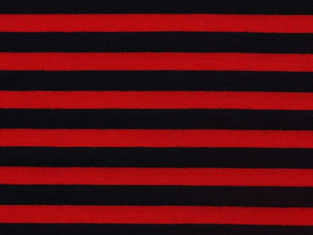Single Jersey Stripe Fabric - Red/Navy