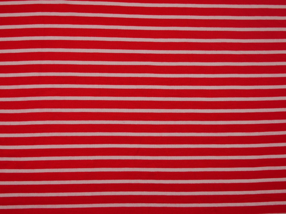 Single Jersey Stripe Fabric - Tomato/White