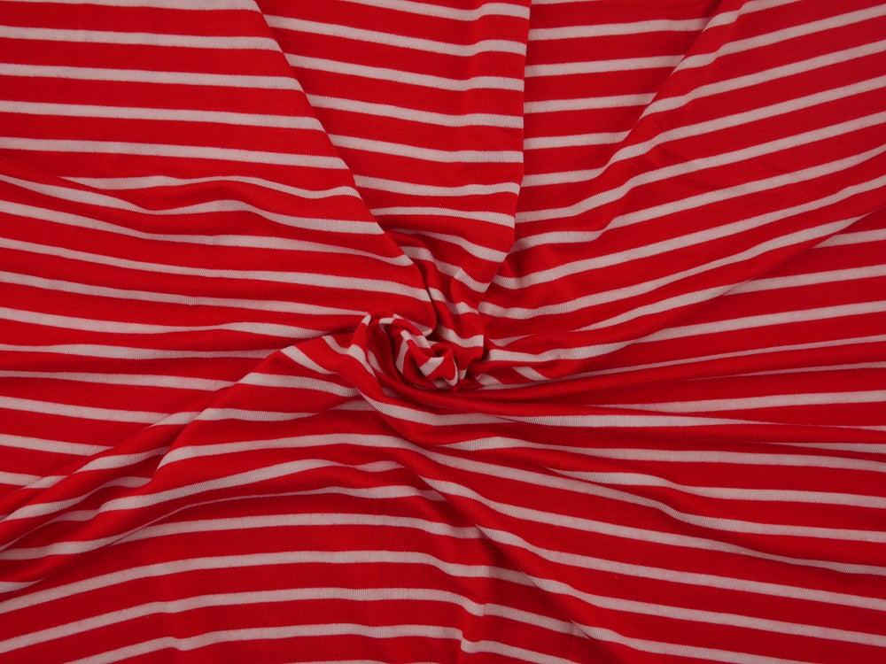 Single Jersey Stripe Fabric - Tomato/White