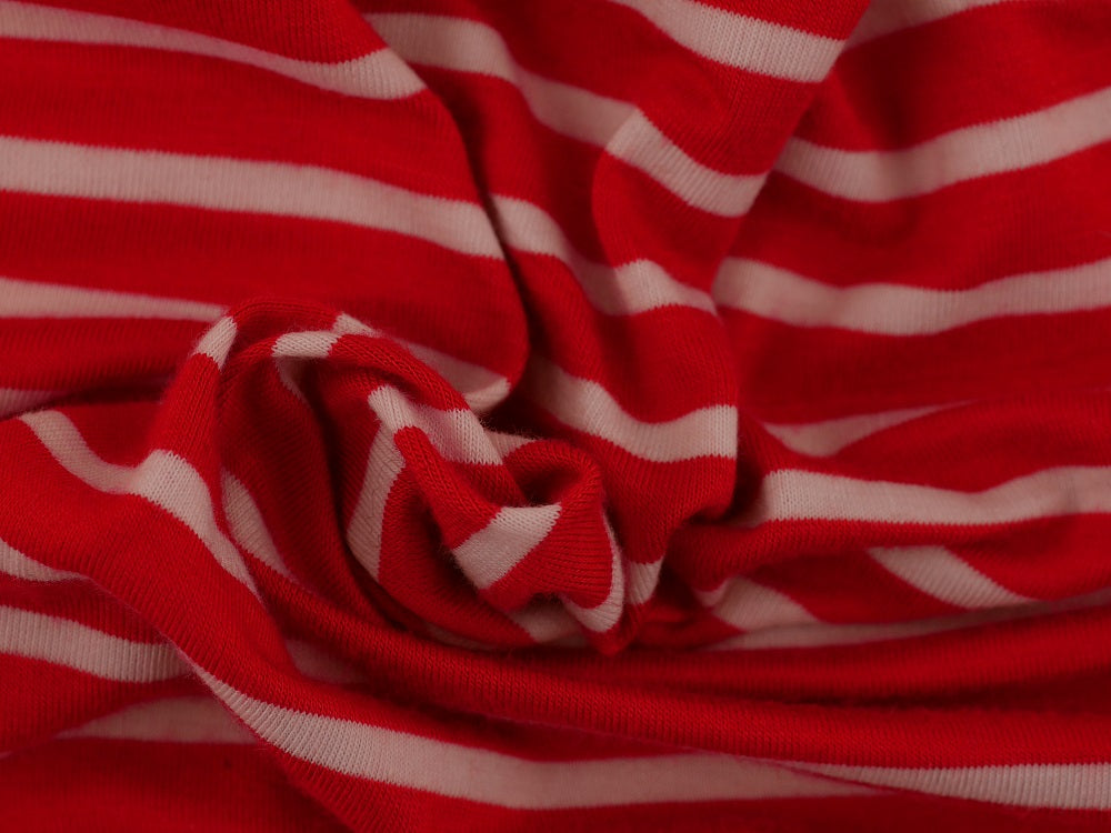 Single Jersey Stripe Fabric - Tomato/White