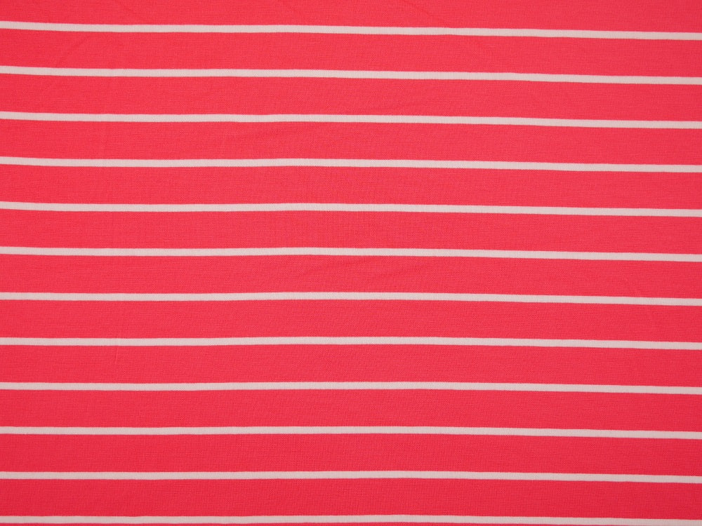 Single Jersey Stripe Fabric - Salmon/White