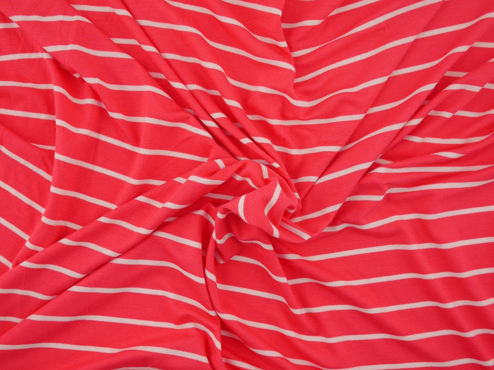 Single Jersey Stripe Fabric - Salmon/White