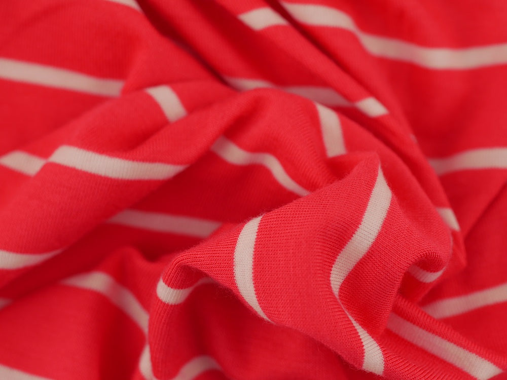Single Jersey Stripe Fabric - Salmon/White