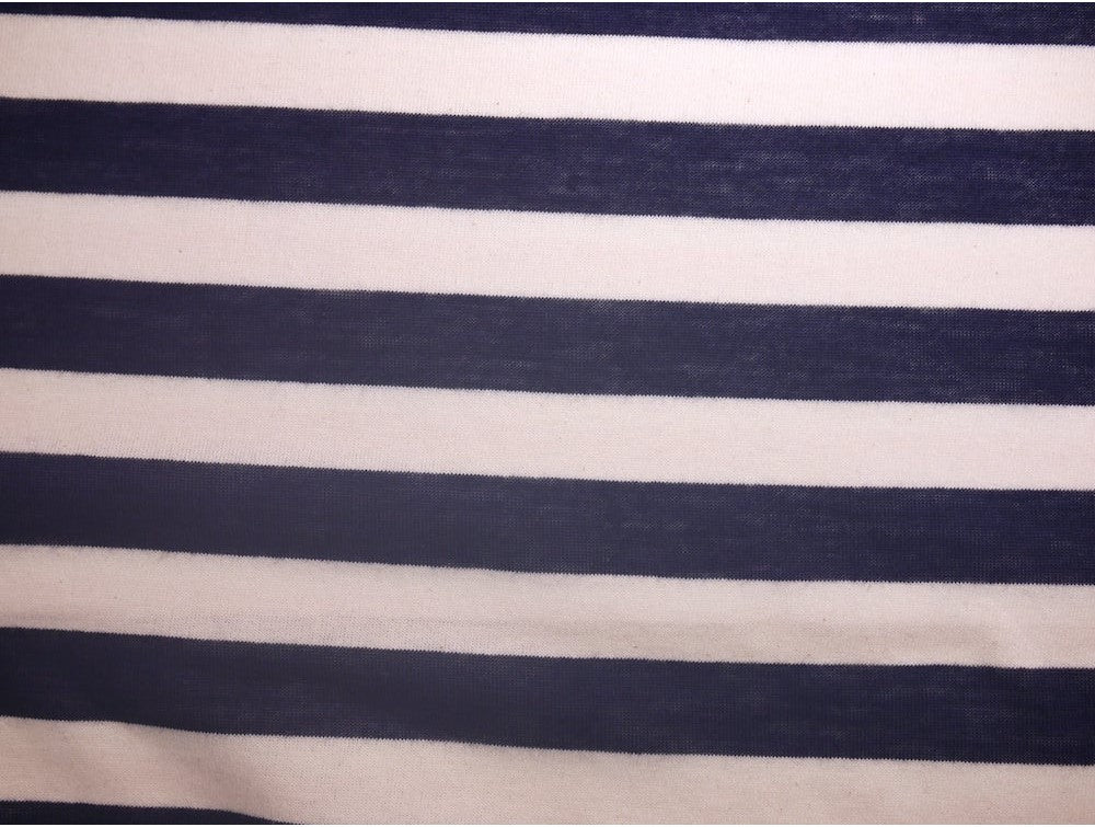 Single Jersey Large Stripe Fabric - Navy/Cream