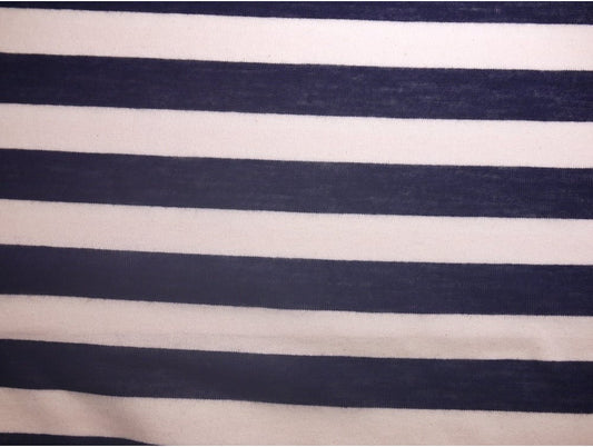 Single Jersey Large Stripe Fabric - Navy/Cream