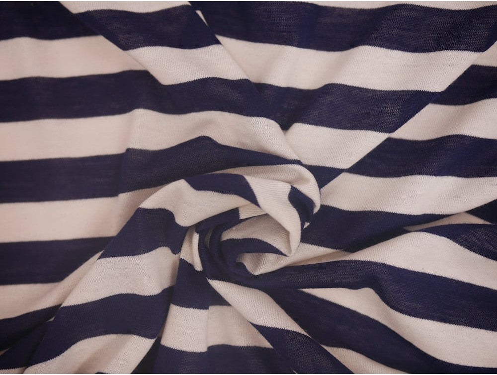 Single Jersey Large Stripe Fabric - Navy/Cream