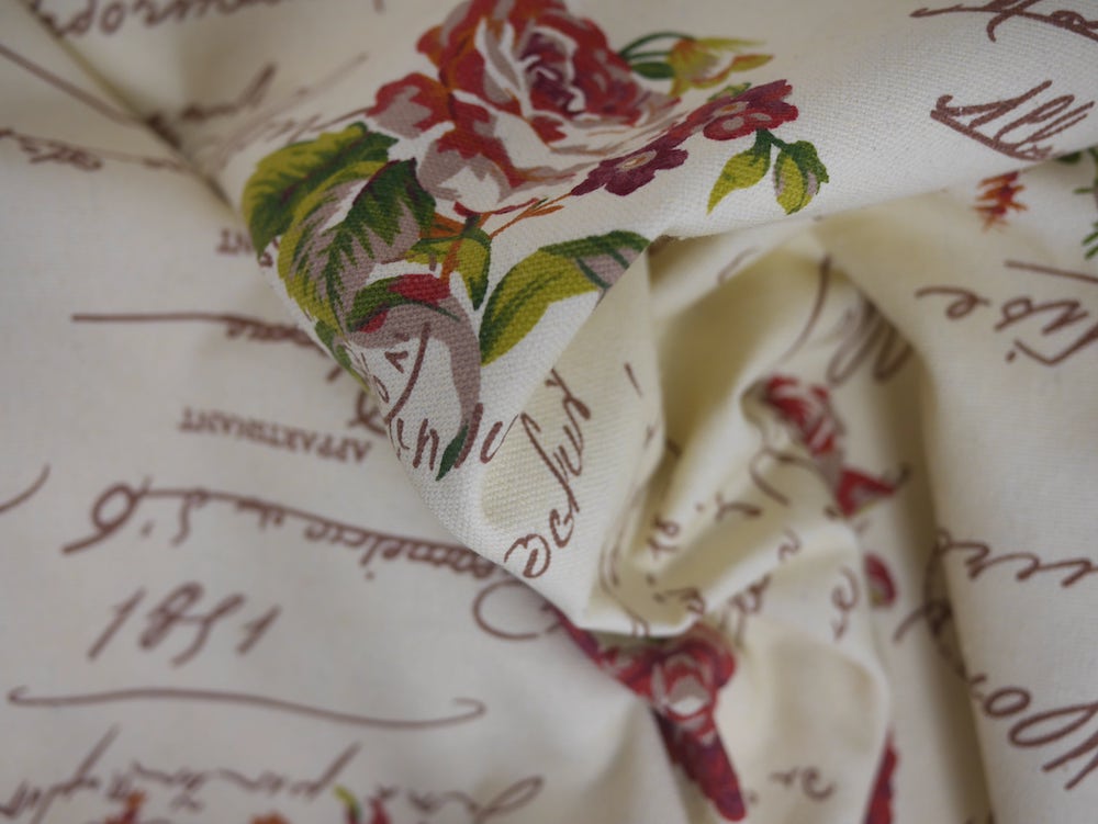 Canvas Fabric - Roses On Writing