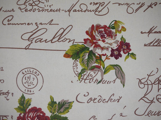 Canvas Fabric - Roses On Writing