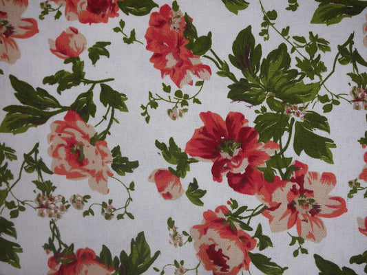 Canvas Fabric - Coral Rose Flowers