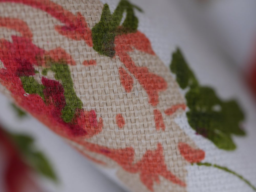 Canvas Fabric - Coral Rose Flowers