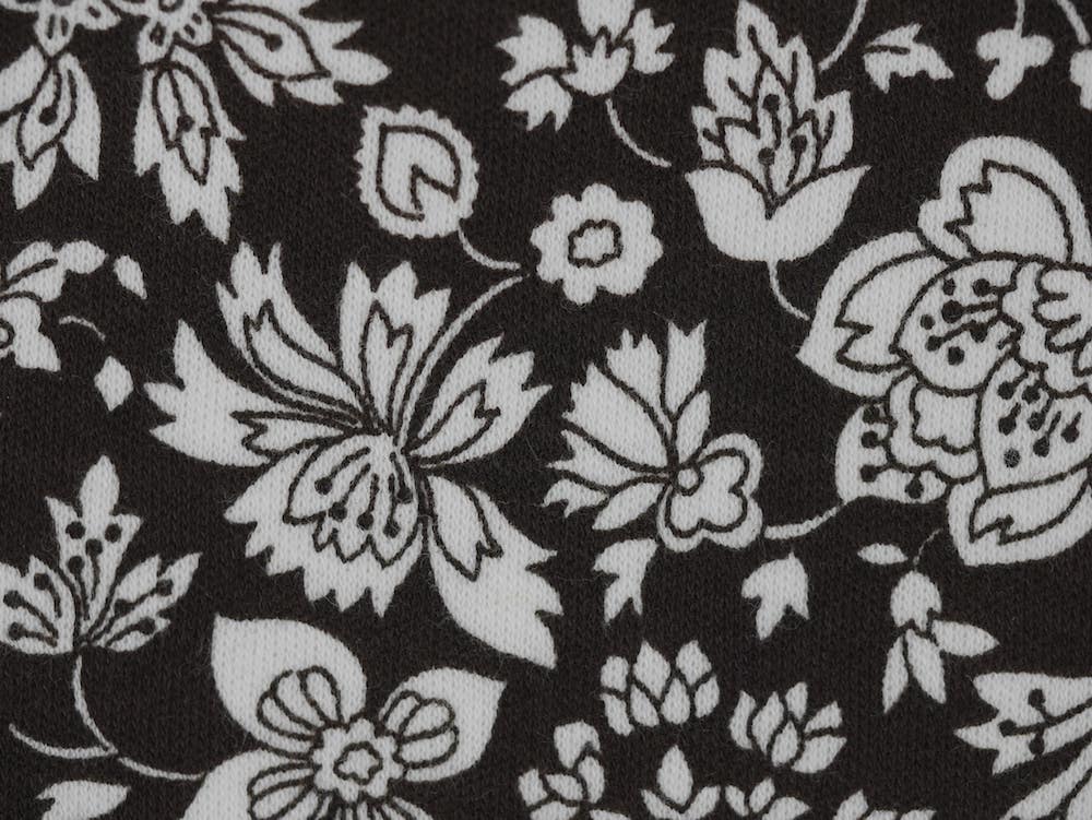 Double Jersey Interlock Fabric - Black and White Floral