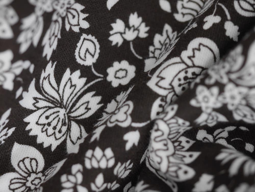 Double Jersey Interlock Fabric - Black and White Floral