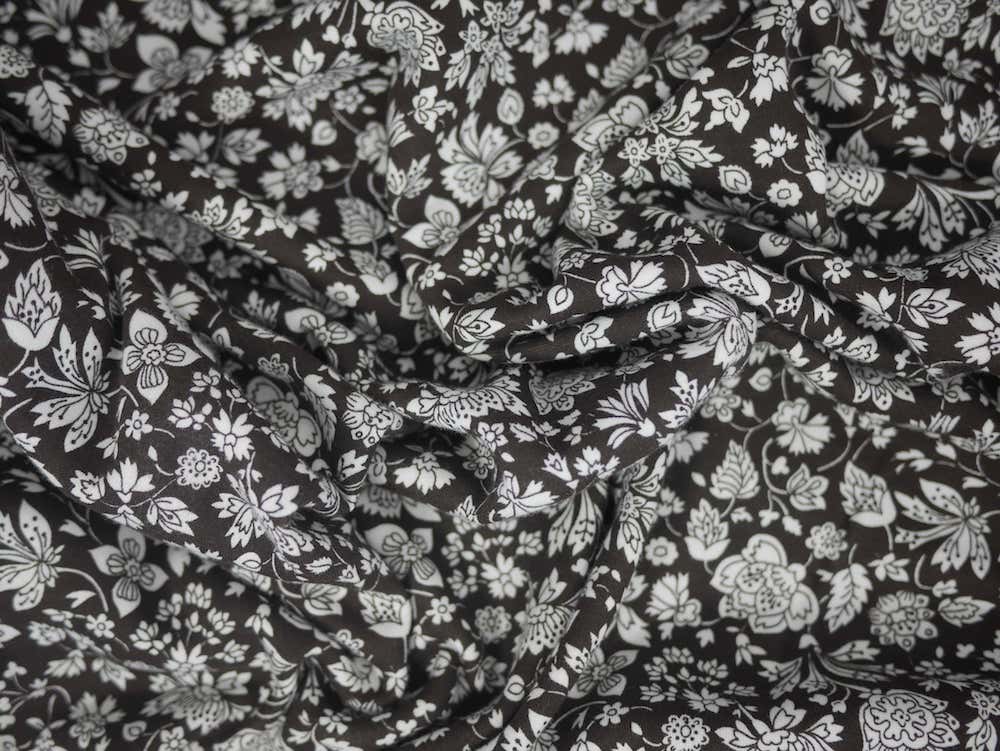 Double Jersey Interlock Fabric - Black and White Floral