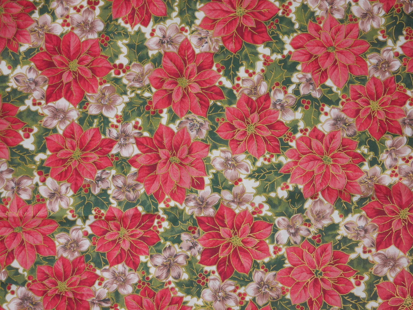 Printed Cotton Poplin - Christmas Flowers 1 Metre Remnant