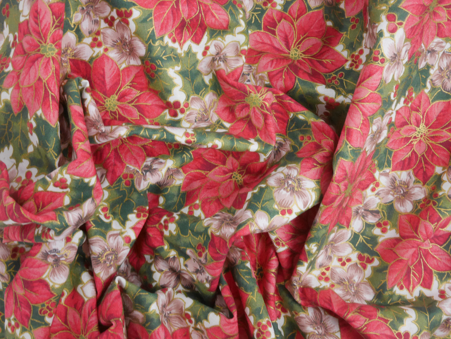 Printed Cotton Poplin - Christmas Flowers 1 Metre Remnant