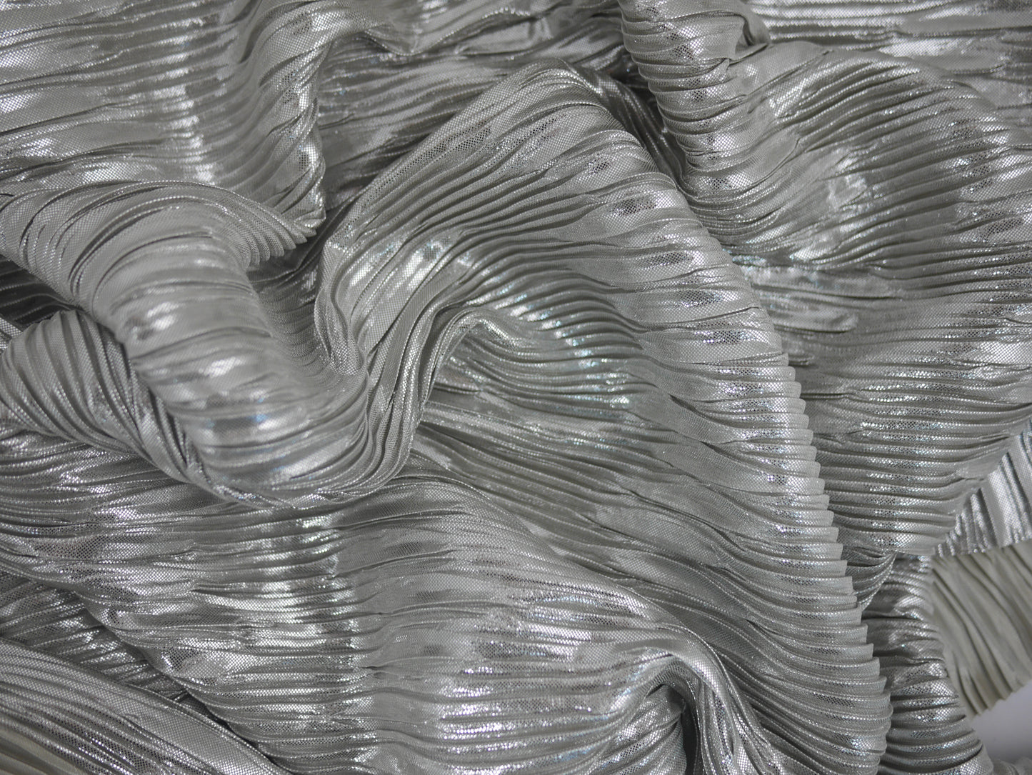 Pleated Foil Print Fabric - Silver
