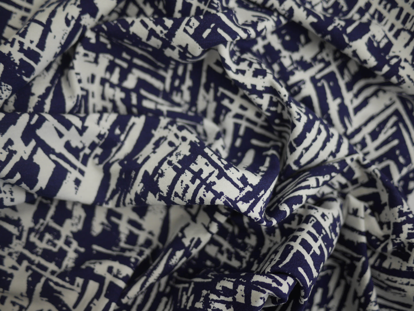 Viscose Jersey Navy and White Geometric - 0.80 Metre Remnant