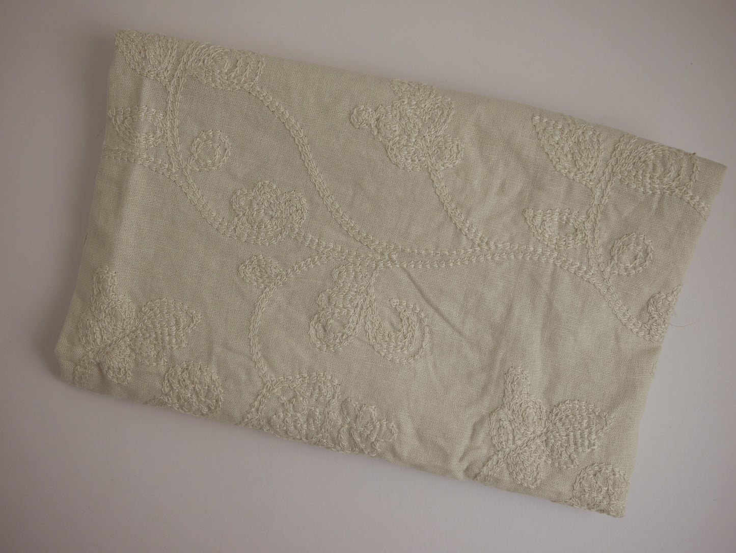 Embroidered Linen Fabric - Stone 0.40 Metre Remnant