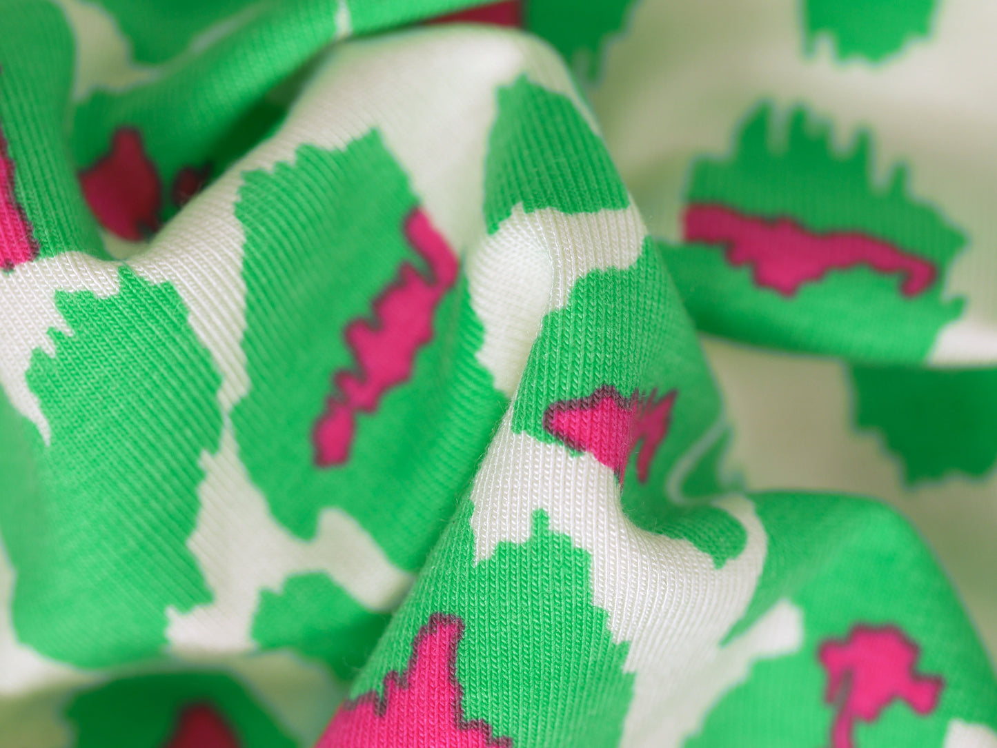 Micro Modal Single Jersey - Leopard Print Green and Pink 0.80 Metre Remnant