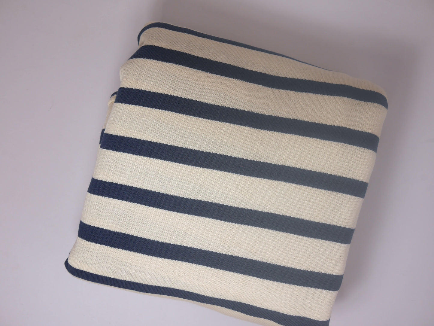 100% Cotton Jersey - Navy Strip on Ivory 2.5 Metre Remnant