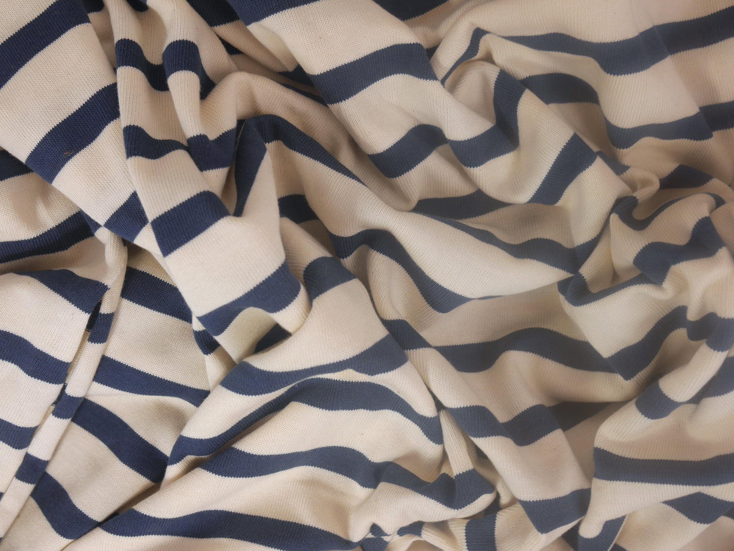 100% Cotton Jersey - Navy Strip on Ivory 2.5 Metre Remnant