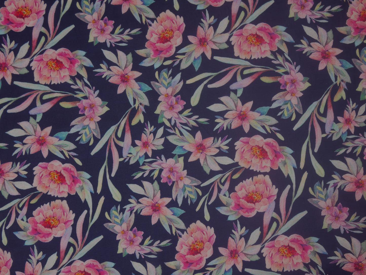 Printed Cotton lawn - Delicate Flowers in Navy