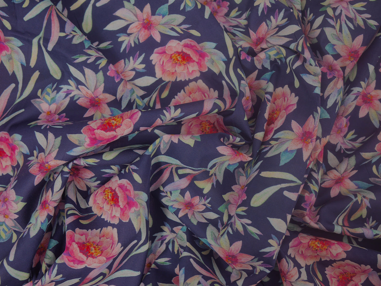 Printed Cotton lawn - Delicate Flowers in Navy