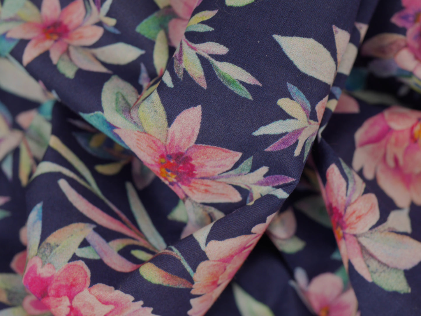 Printed Cotton lawn - Delicate Flowers in Navy