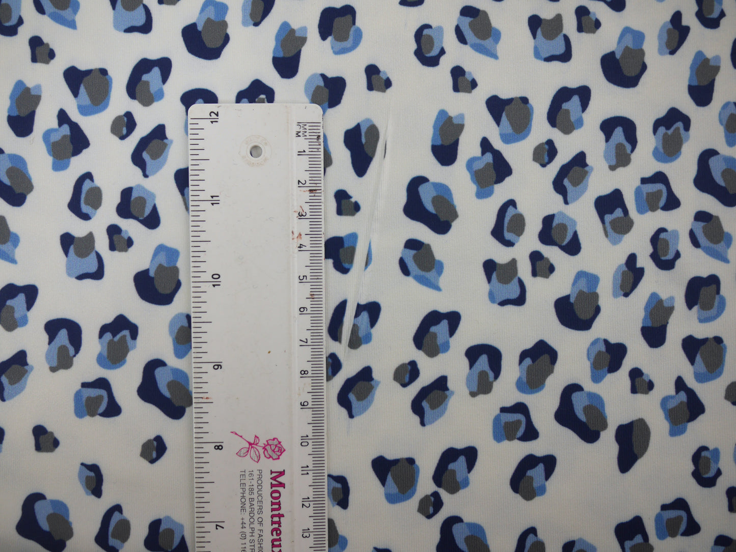 Recycled Soft Spun Polyester - Blue Leopard Print 2 Metre Remnant FAULTY