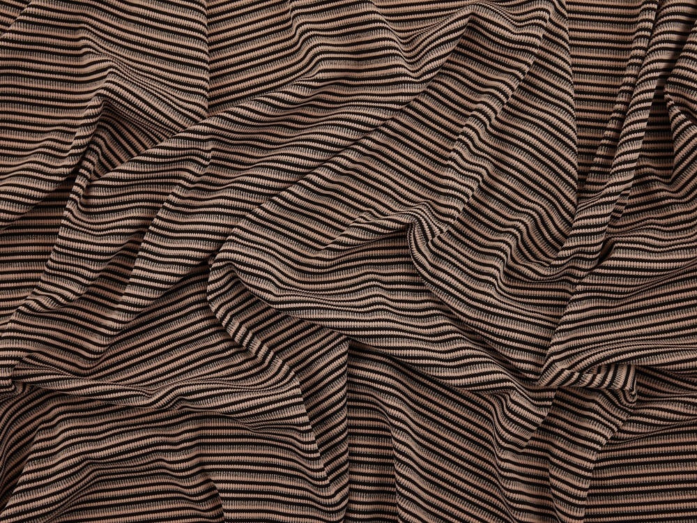 Double Jersey Ottoman Rib Stripe Fabric - Pink/Black/Grey