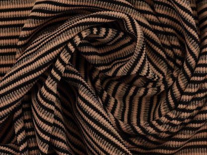 Double Jersey Ottoman Rib Stripe Fabric - Pink/Black/Grey