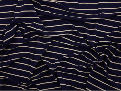 Single Jersey Stripe Fabric - Navy/White 1 Metre Remnant