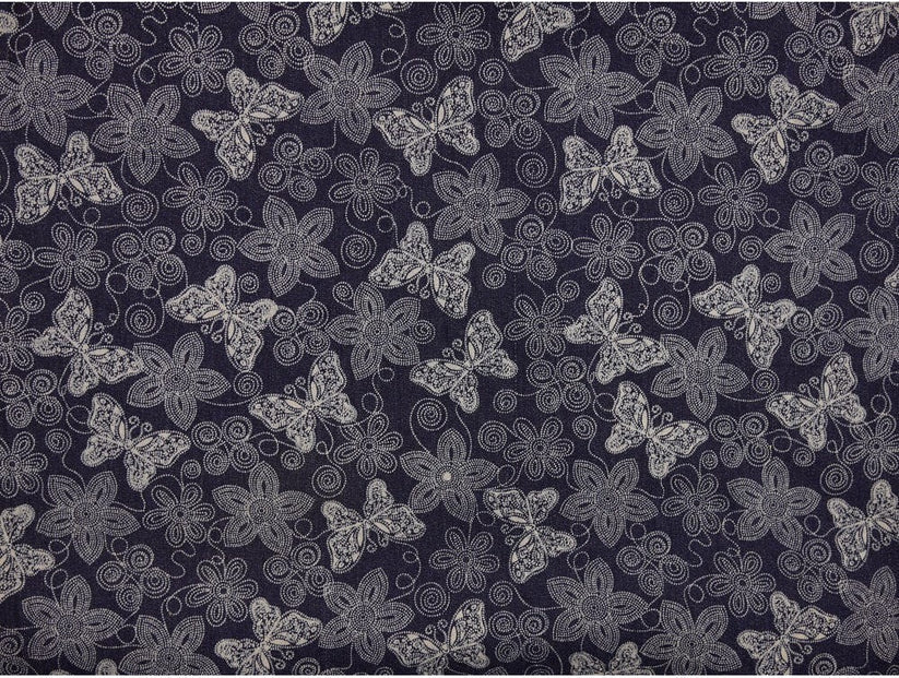 Printed Stretch Denim Fabric - Dark Navy 0.70 Metre Remnant