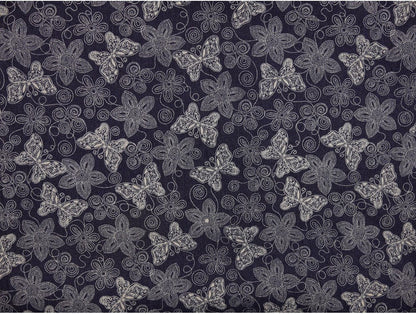Printed Stretch Denim Fabric - Dark Navy 0.70 Metre Remnant