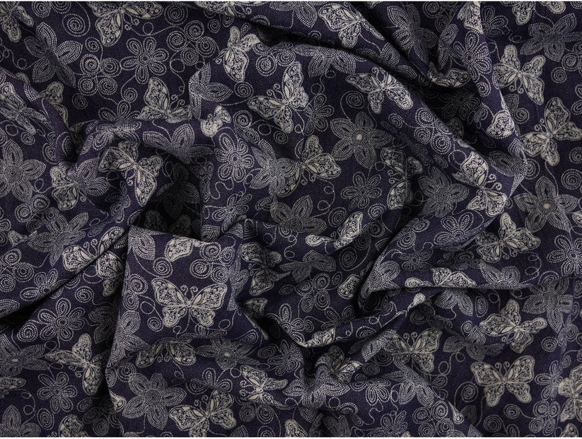Printed Stretch Denim Fabric - Dark Navy 0.70 Metre Remnant