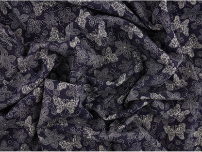 Printed Stretch Denim Fabric - Dark Navy 0.70 Metre Remnant