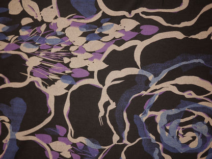 Printed Viscose Jersey Fabric Blue & Purple Watercolour Roses