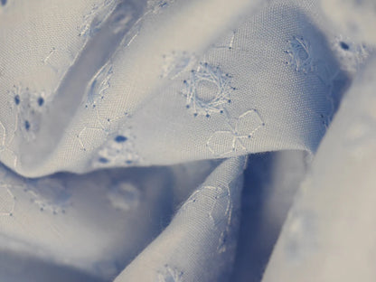 Sky Blue Floral Broderie Anglaise Fabric - 0.85 Metre Remnant