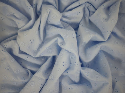Sky Blue Floral Broderie Anglaise Fabric - 0.85 Metre Remnant
