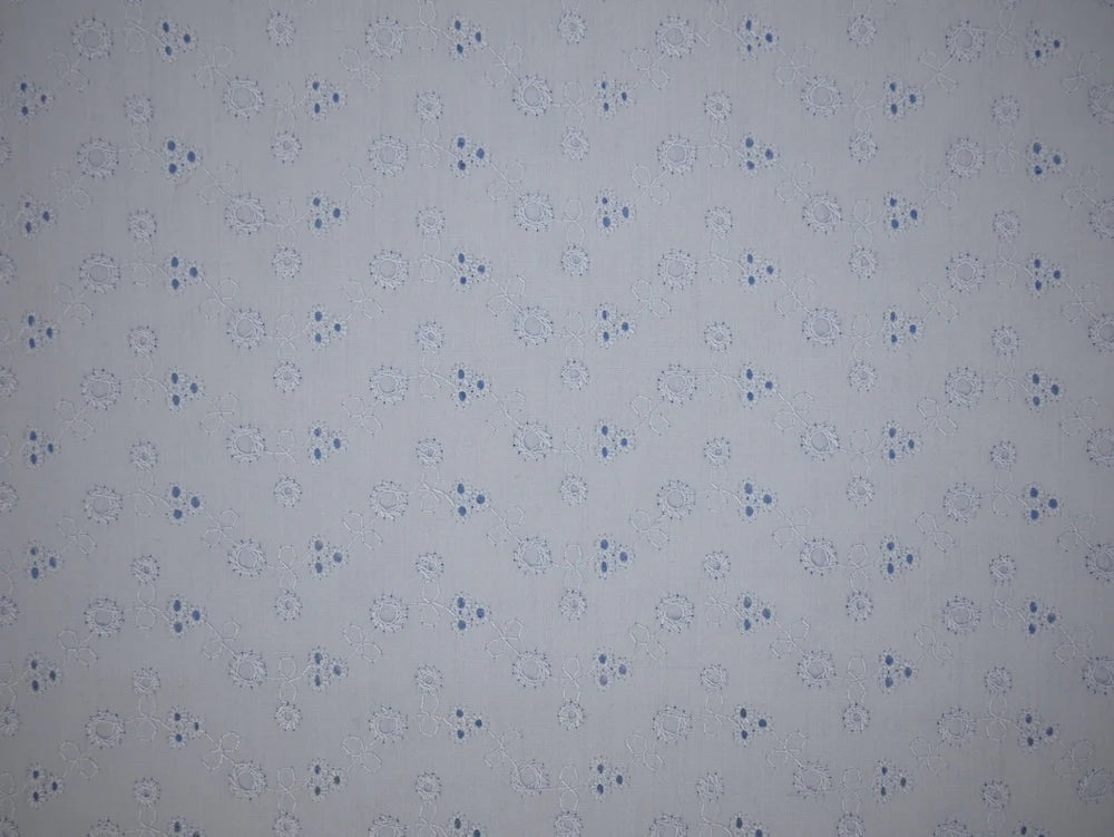 Sky Blue Floral Broderie Anglaise Fabric - 0.85 Metre Remnant