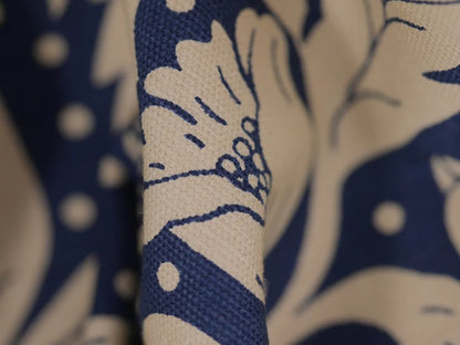Cotton Canvas Flowers - Navy 0.85 Metre Remnant
