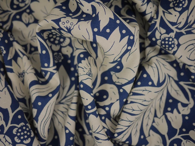 Cotton Canvas Flowers - Navy 0.85 Metre Remnant