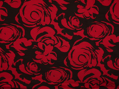 Printed Viscose Jersey Fabric - Red Flowers