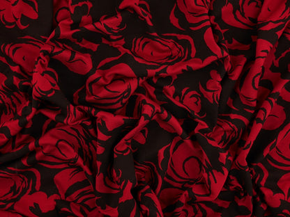 Printed Viscose Jersey Fabric - Red Flowers