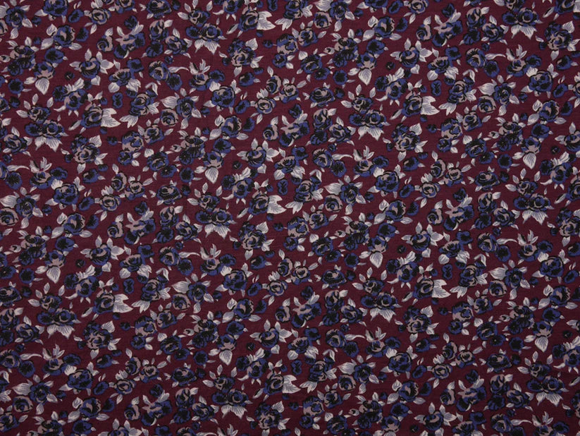 Printed Viscose Jersey Fabric - Ditsy Plum Floral Print 1.20 Metre Remnant