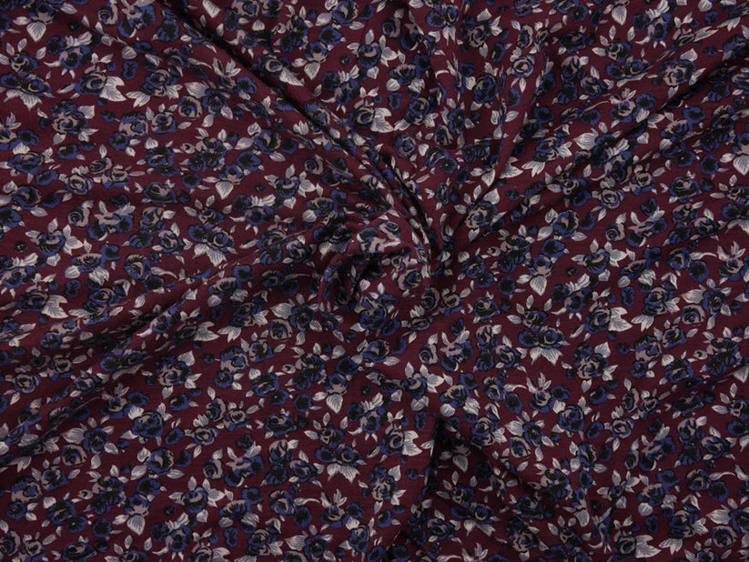 Printed Viscose Jersey Fabric - Ditsy Plum Floral Print 1.20 Metre Remnant