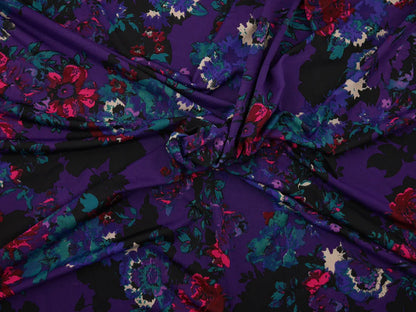 Single Jersey Fabric - Purple Floral Print 0.70 Metre Remnant