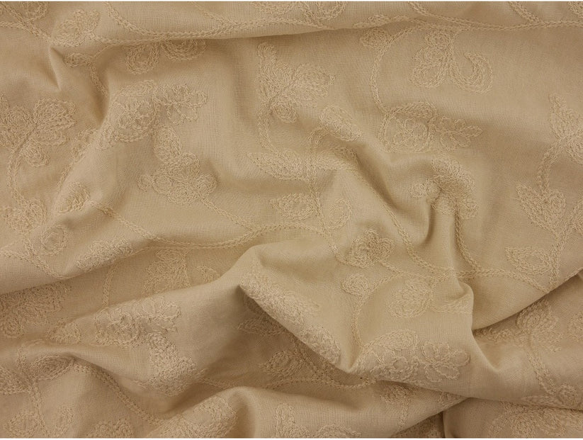 Embroidered linen Fabric - Stone 2.20 Metre Remnant