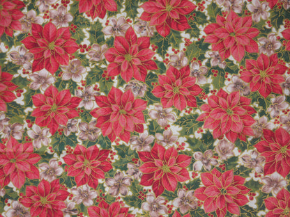 Printed Cotton Poplin - Christmas Flowers 1 Metre Remnant